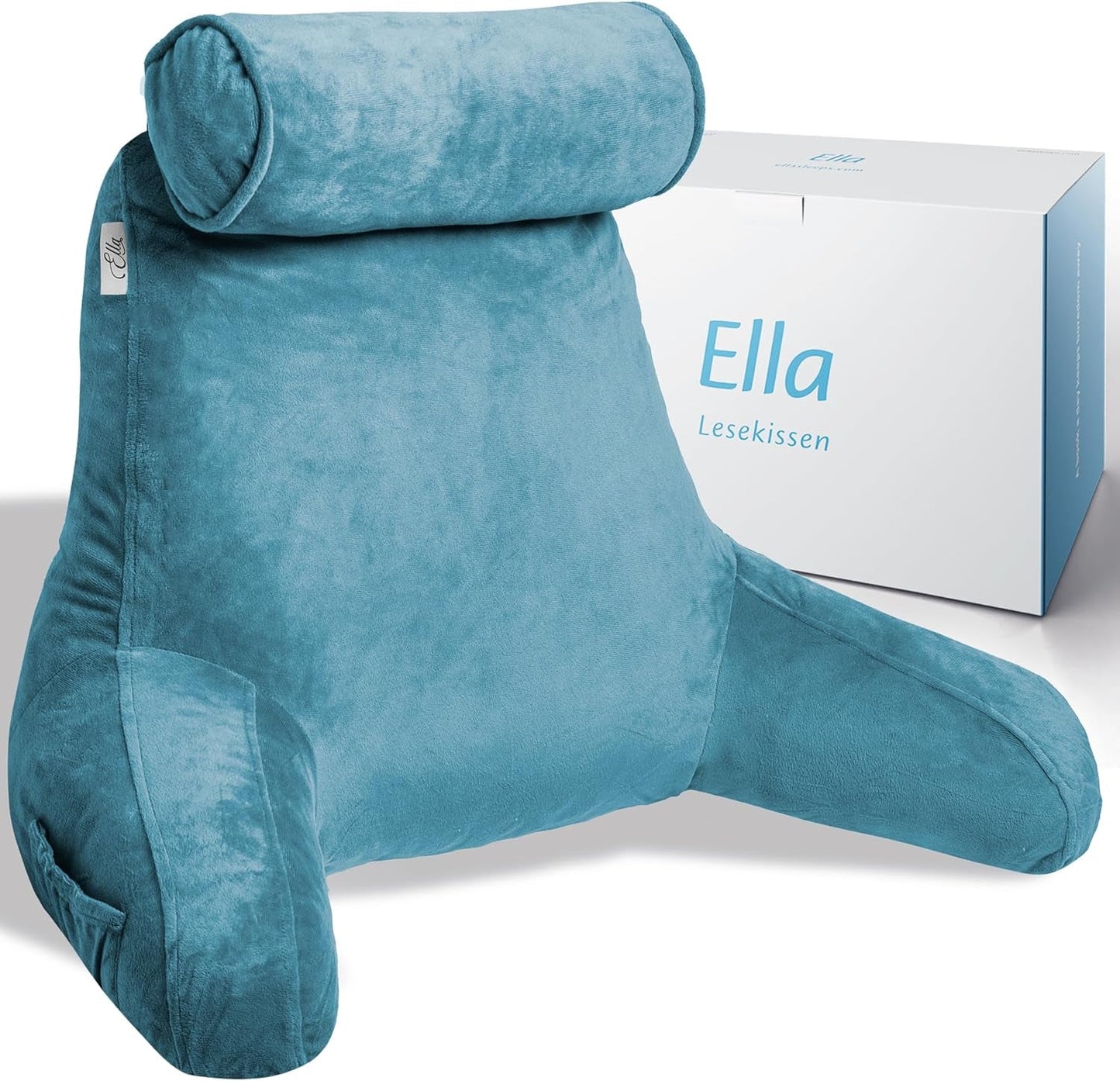 Ella Cuscino da Lettura per Letto e Divano con Rullo per Collo Rimovibile - Cuscino per la Schiena per Letto - Cuscino da Lettura in Memory Foam con Braccioli, Ideale per Leggere, Guardare la TV, Rilassarsi o come Supporto per la Schiena - Grigio