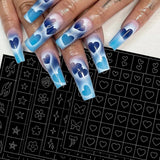 6 Fogli Modello Aerografo Adesivi per Unghie, Farfalla Fiamma Stelle Cuore Stelle Adesivi per Unghie Stampa Stencil Strumento Nail Art Adesivi Autoadesivi per Donne Nail Art Design Adesivi