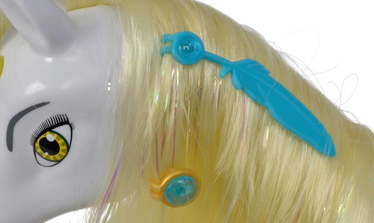 Simba 109480093 - Mia and Me Unicorno Onchao, con ali mobili, fermagli per capelli, spazzola per acconciature, cavallo giocattolo, pony, Centopia, dai 3 anni in su, rosa