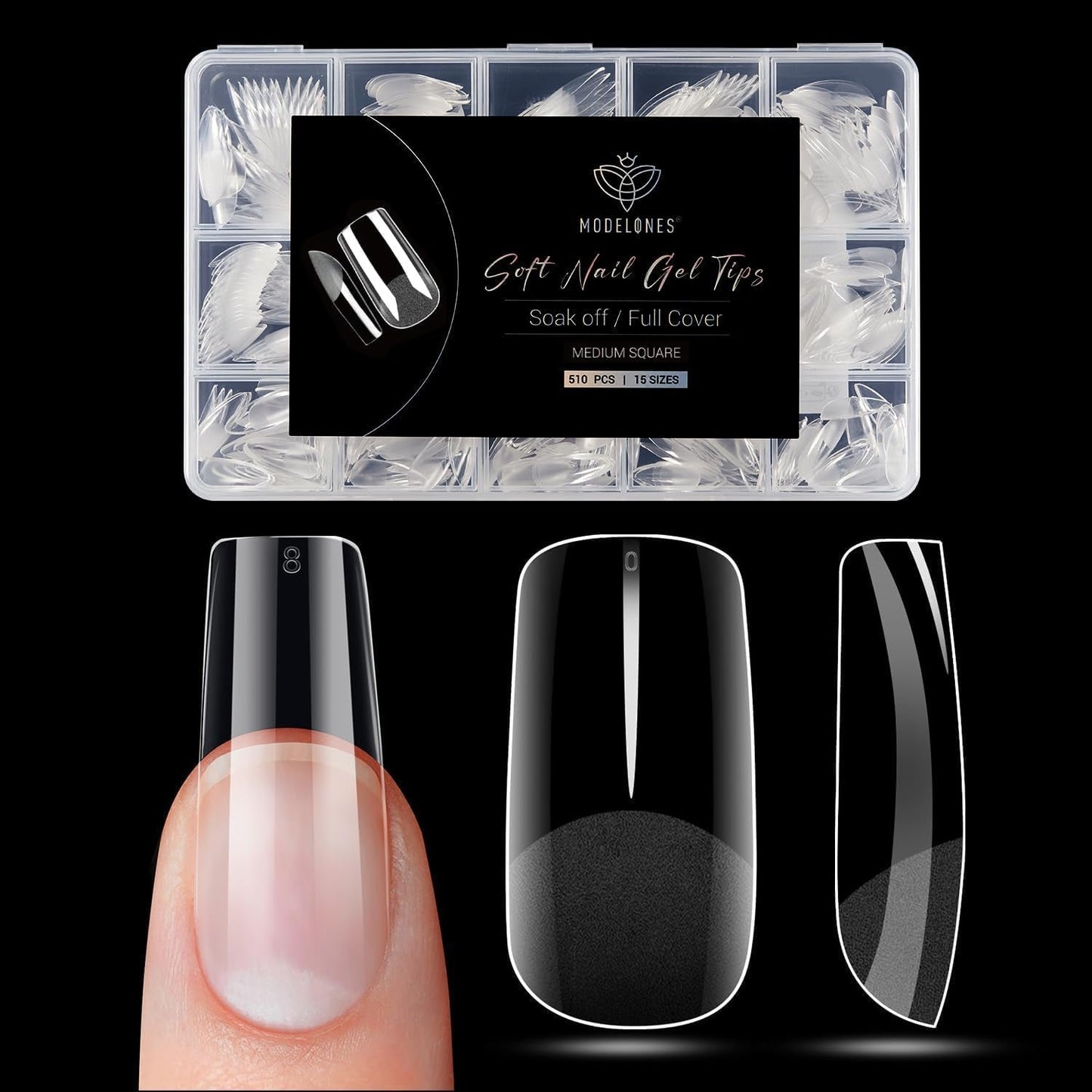 Modelones Nail Tips 510 pezzi - Set di punte per unghie a copertura totale, Set di punte in gel, Punte per unghie in resina PMMA pre-lucidante, Unghie artificiali per colla su nail art fai da te, Squoval corto