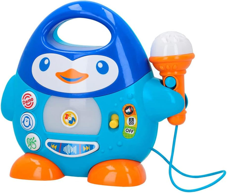 Lettore musicale karaoke WinFun, design pinguino, con luci lampeggianti ed effetti eco, in blu, stile giocoso, connessione USB Baby Toys Naty Shop Titolo predefinito