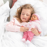 Babypuppe Prime Parole mit Schlafaugen, spricht 24 Babylaute, mit Schnuller und Flasche, 38 cm, Rosa/Streifen