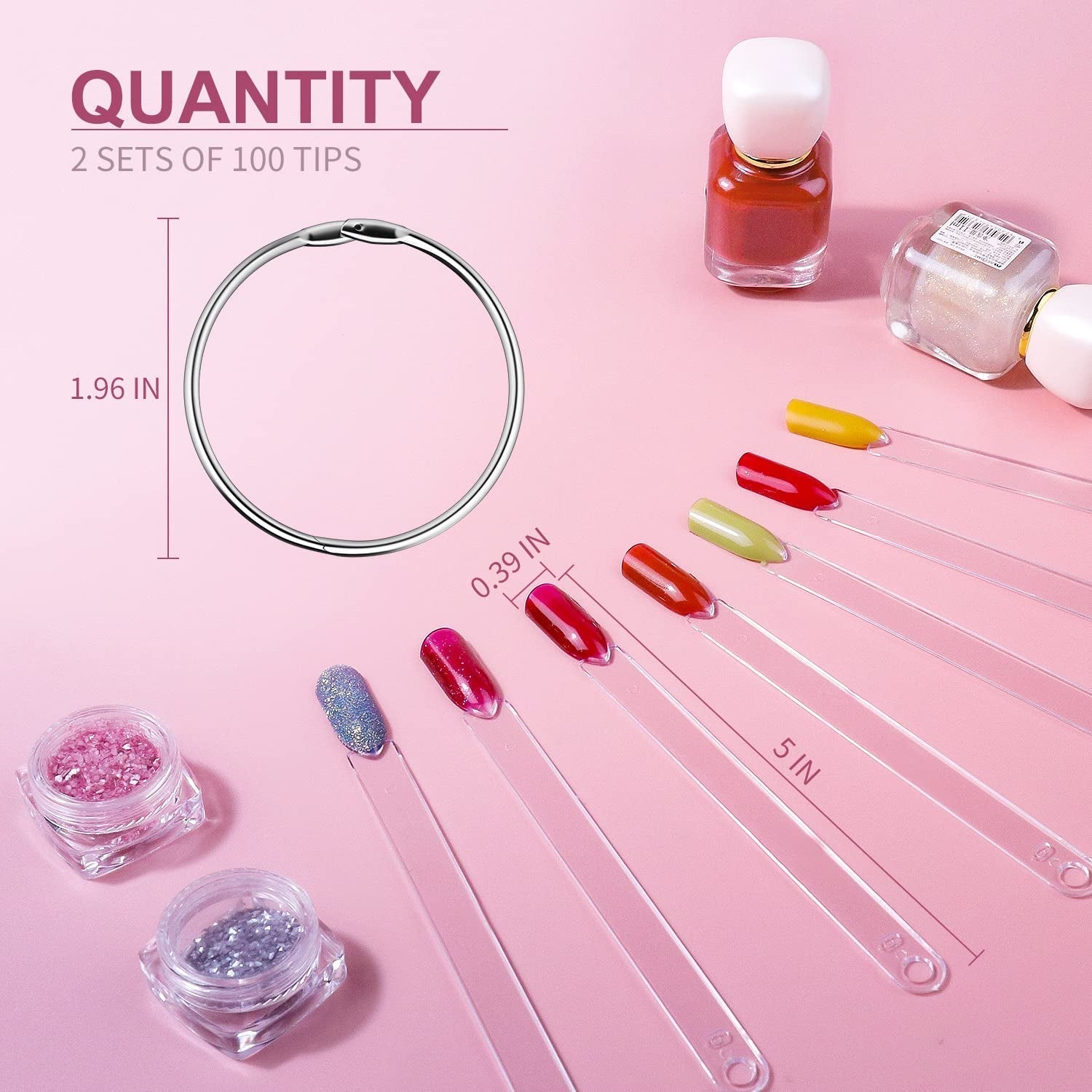 100 Pezzi Nail Art Tips Ring Stick,Nagelspitzen Nagel Display Transparente Nägel Kunstspitzen Sticks,Nagelkunst Praxis Für Nagelstudio und Anfänger Display DIY Nail Art Tips