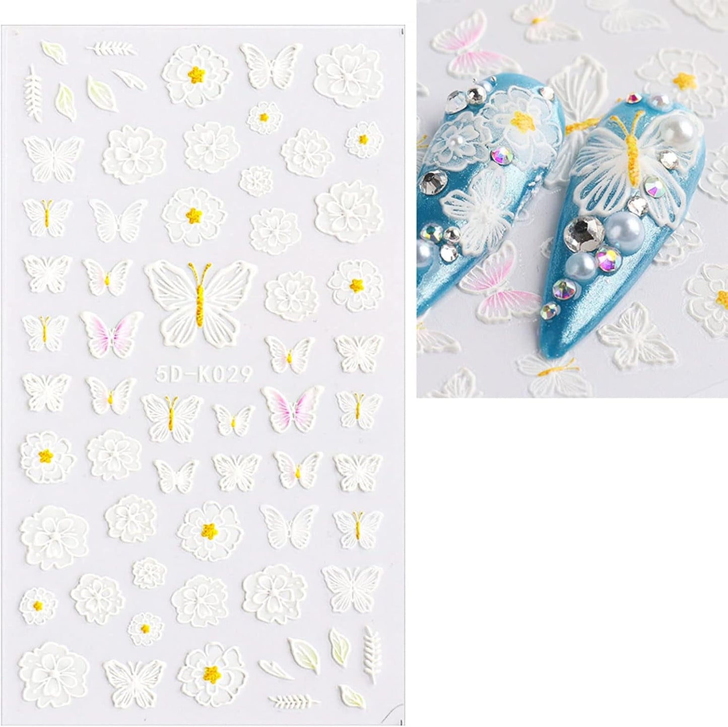 JMEOWIO 3D Nagelsticker Blume Frühlings Nail Art Sticker Self-klebend Nagelaufkleber 5D Stereoscopico Estate Bunter Blumen Dekoration Nageldesign Zubehör 4 Blatt