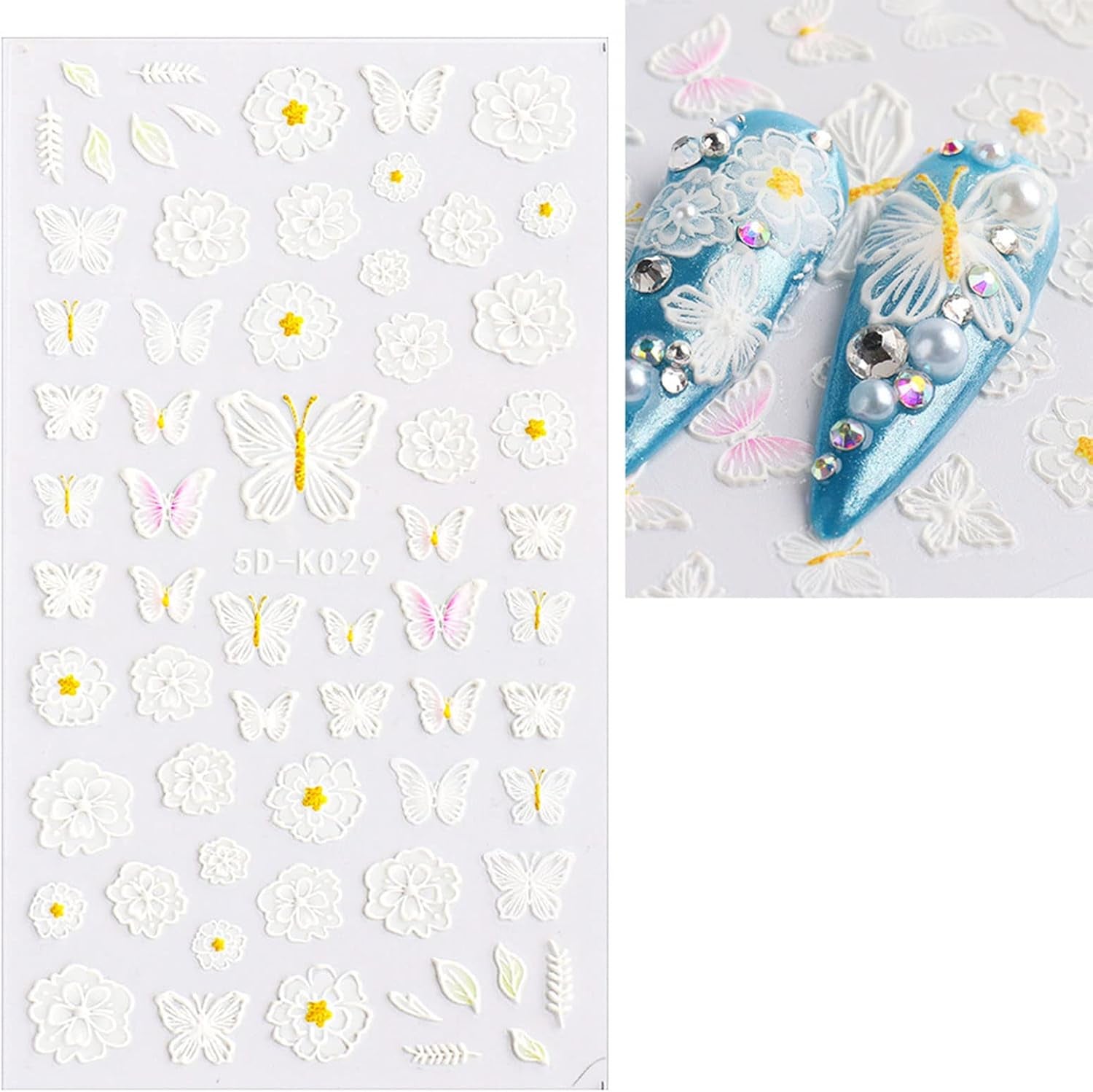 JMEOWIO 3D Nagelsticker Blume Frühlings Nail Art Sticker Self-klebend Nagelaufkleber 5D Stereoscopico Estate Bunter Blumen Dekoration Nageldesign Zubehör 4 Blatt