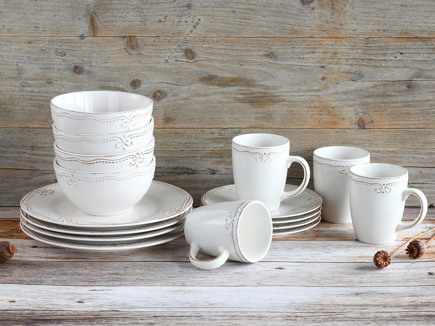CreaTable, 23601, serie Romantic Vintage, set di stoviglie da 16 pezzi per 4 persone, servizio combinato in porcellana, lavabile in lavastoviglie e adatto al microonde, produzione di qualità