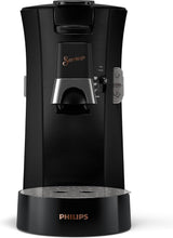 Macchina per caffè espresso a capsule PHILIPS Senseo Select con selezione dell'intensità del caffè e funzione memory, realizzata in plastica riciclata, colore: nero (CSA240/60)