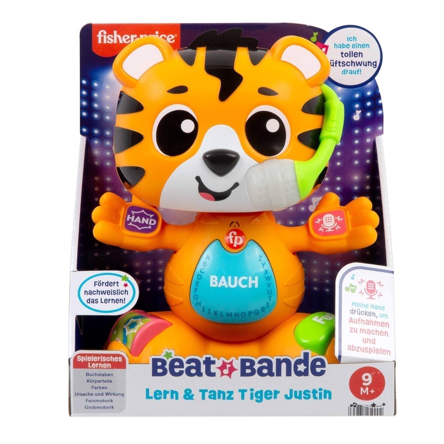 Fisher-Price Beat Bande Lern & Tanz Tiger Justin Giocattolo educativo per neonati e bambini con suoni e luci per bambini da 9 mesi in su, edizione tedesca, HYL31 Giocattoli per bambini Naty Shop