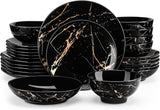 LOVECASA Set di stoviglie in porcellana serie Daphne SWEET Set combinato 24 pezzi Piatti piani design oro Piatti da dessert Ciotole di cereali e piatti piani per 6 persone