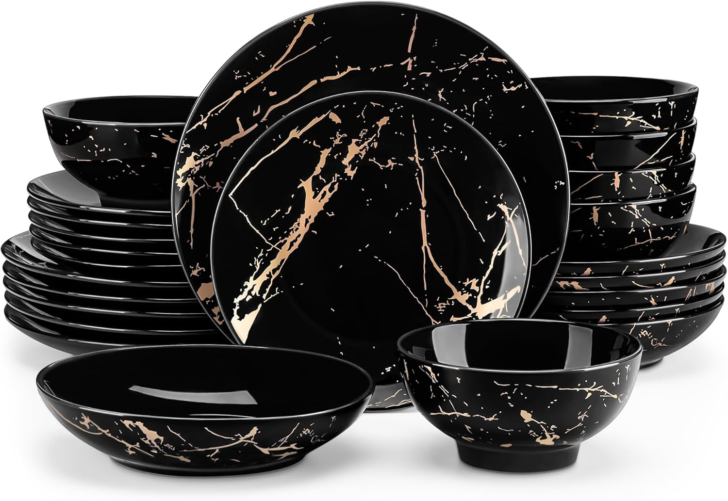 LOVECASA Set di stoviglie in porcellana serie Daphne SWEET Set combinato 24 pezzi Piatti piani design oro Piatti da dessert Ciotole di cereali e piatti piani per 6 persone
