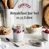 Barattolo per colazione Kilner con cucchiaio / 350 ml, Ø 9,5 cm / 5 pezzi | tazza di muesli da asporto / non tossico / contenitore in vetro con coperchio per muesli, porridge e yogurt / contenitore per avena durante la notte Naty Shop Food Storage Boxes