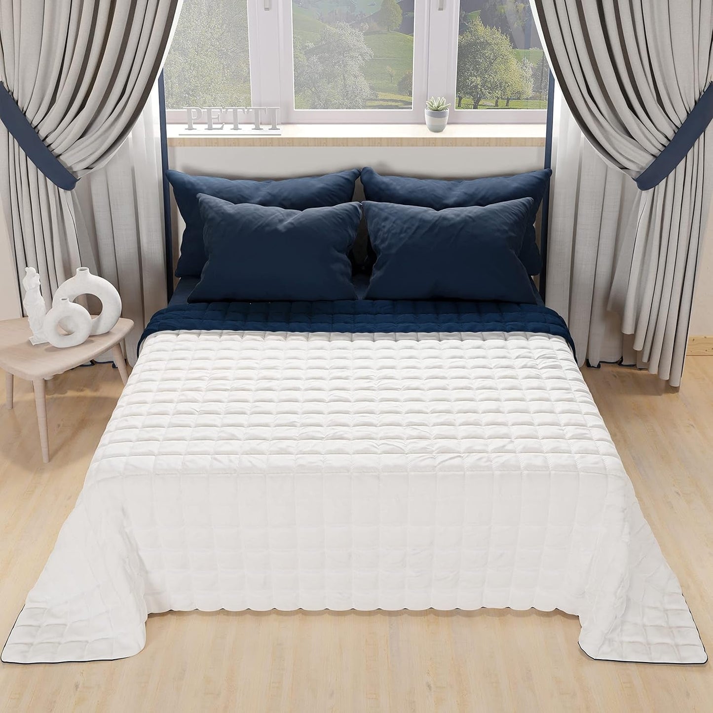 PETTI Artigiani Italiani - Trapunta letto singolo, trapunta double face, trapunta primaverile, blu notte, bianco, Piumini e Trapunte 100% Made in Italy Naty Shop