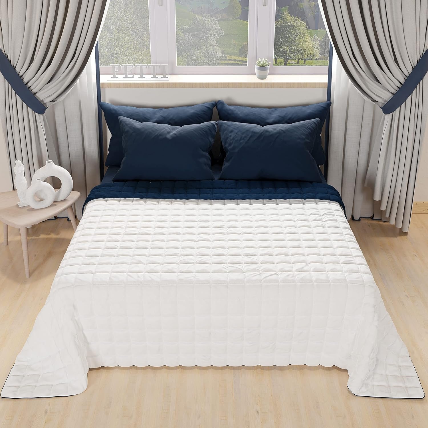 PETTI Artigiani Italiani - Trapunta letto singolo, trapunta double face, trapunta primaverile, blu notte, bianco, Piumini e Trapunte 100% Made in Italy Naty Shop