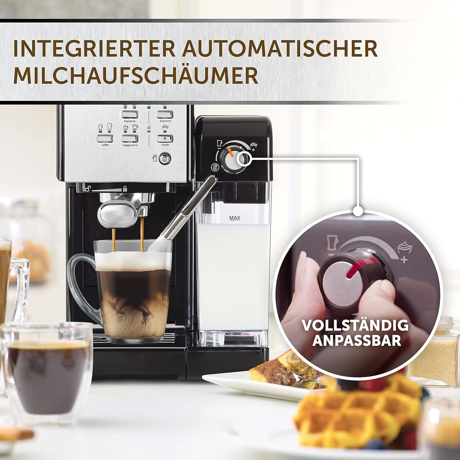 Espresso Breville Prima Latte II | Macchina per latte e cappuccino | Pompa professionale con 15 bar e montalatte | Argento [VCF108X]