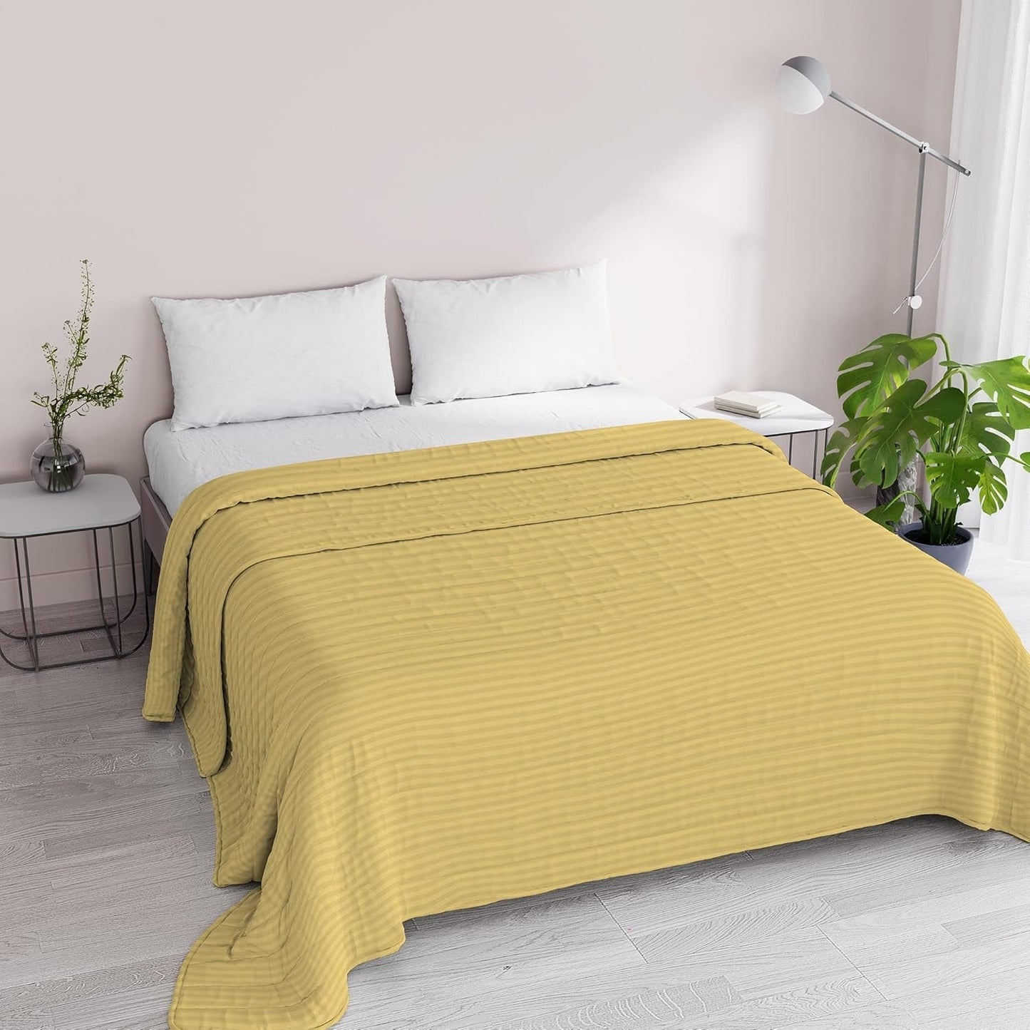 Trapunta estiva Satin Stripes, poliestere, panna, 260X250 Cm Trapunte e Trapunte Naty Shop Giallo 260X250 Cm