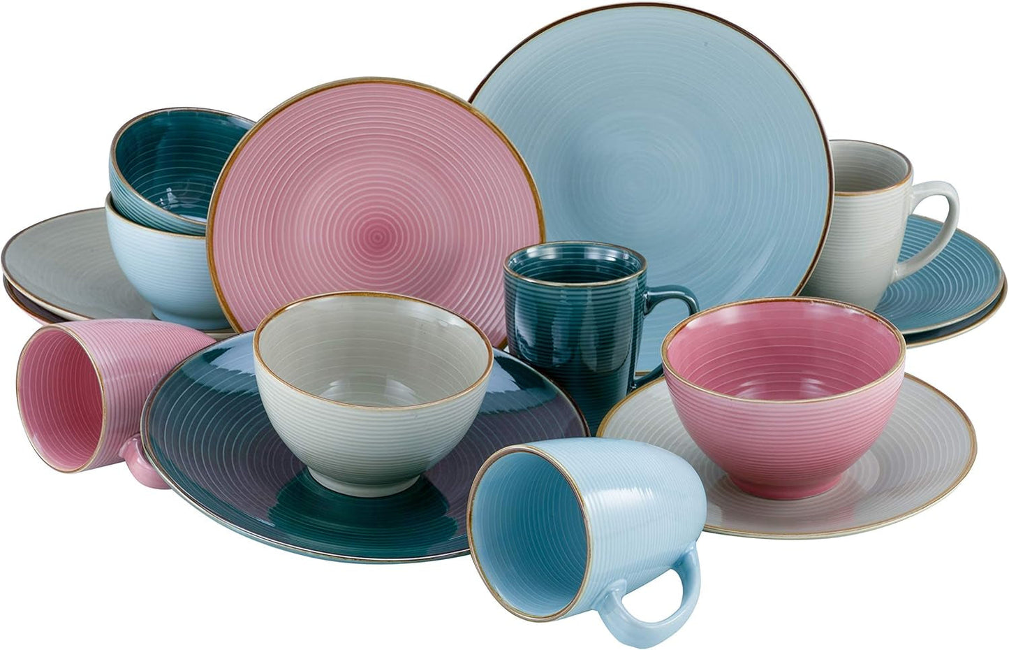 CreaTable, 22506, serie COZY DAY, set di stoviglie da 16 pezzi per 4 persone, servizio combinato in porcellana, lavabile in lavastoviglie e adatto al microonde, produzione di qualità