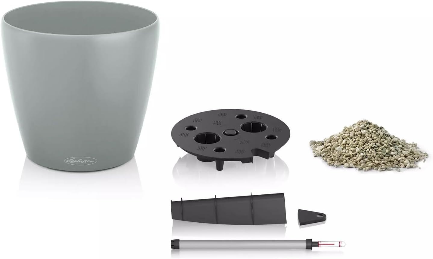 Fioriera LECHUZA Classico Colore ECO 35 Grigio Scuro | Fioriera con sistema di irrigazione e indicatore del livello dell'acqua | Realizzato in plastica riciclata al 100% | Finitura opaca | Ø 34,5 x 32,5 cm | 18935