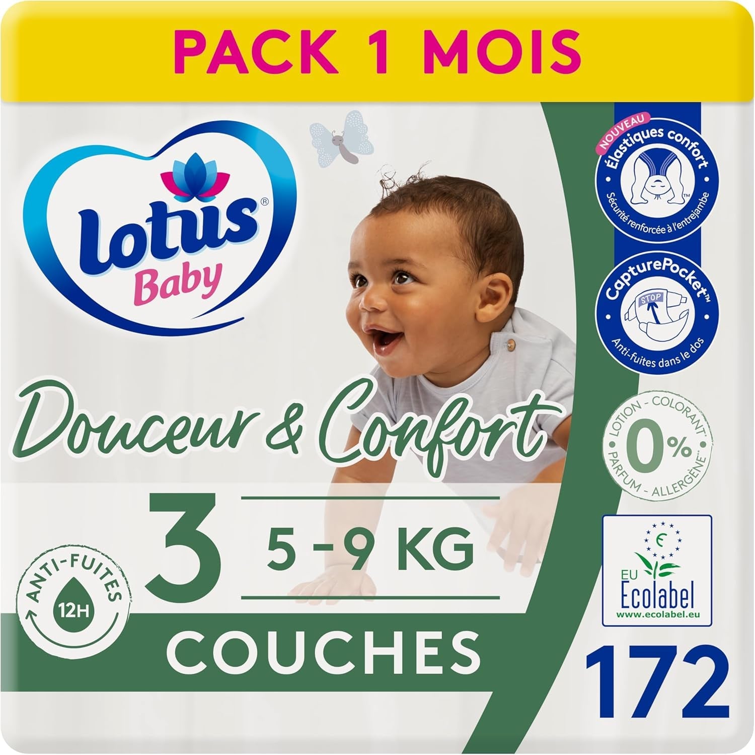 Douceur Naturelle – Pannolini taglia 3 (5-9 kg) Confezione da 1 mese – 172 pannolini