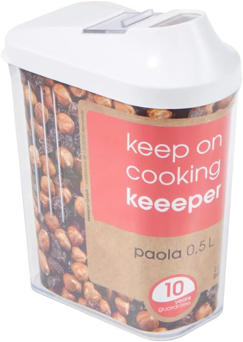 contenitore versatore per forniture secche, coperchio dosatore regolabile in continuo, plastica, 500 ml, 8 x 4,5 x 15 cm, Paola, bianco Scatole per conservazione alimenti Naty Shop 500 ml