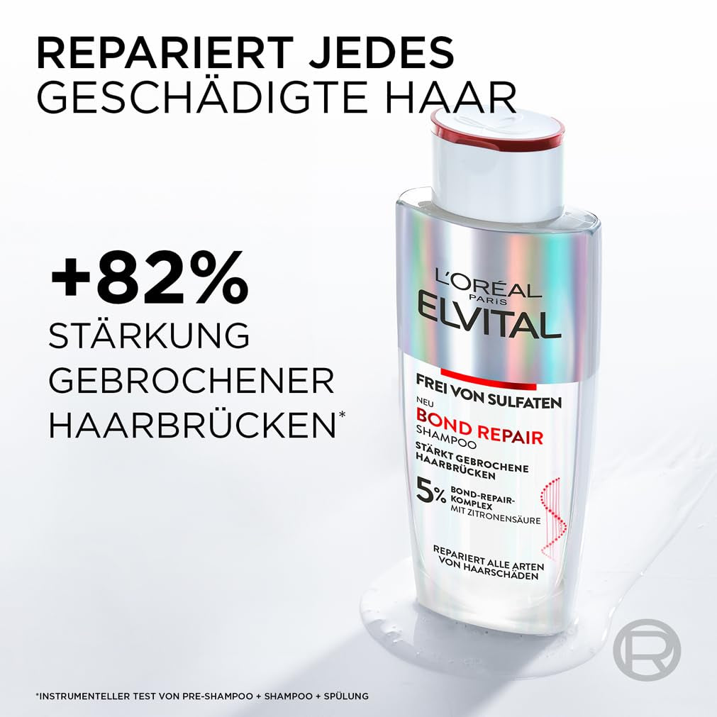 L'Oréal Paris Elvital Bond Repair Shampoo, detergente delicato per la riparazione dei capelli Doccia e bagno L'Oréal
