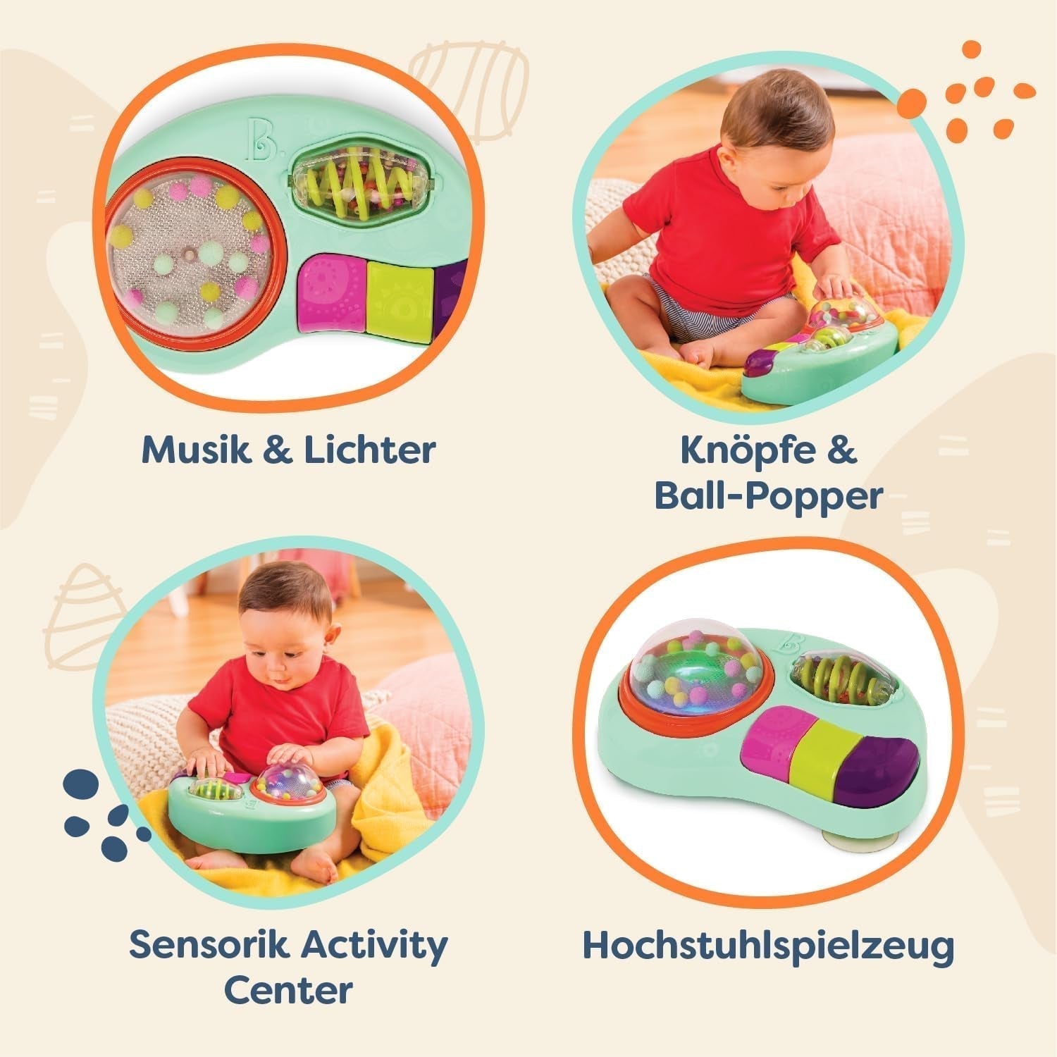 B. giocattoli - Gioco per bambini per seggiolone - Gioco a ventosa con musica, luci, suoni - Gioco sensoriale - Gioco di attività motoria per bambini - dai 6 mesi - Whirly Pop Baby Toys Naty Shop