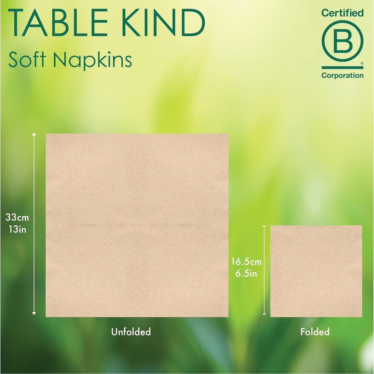 Tavolo gentile | Confezione sfusa da 100 tovaglioli morbidi in carta riciclata Tovaglioli usa e getta marroni per feste adatti per l'uso quotidiano Ecologici Kraft non sbiancati compostabili Made in EU 2 veli 33 cm