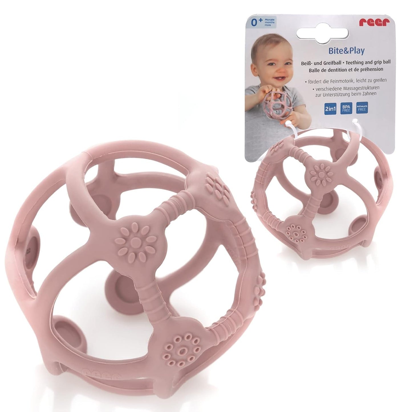 Reer Bite&Play Palla da Massaggiagengive e Catcher, Anello da Massaggiagengive e Giocattolo per i più Piccoli, Ottimo Regalo