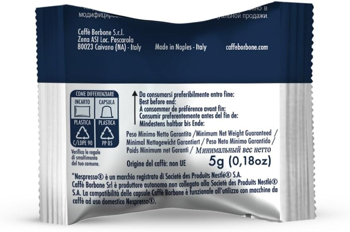 Caffè Borbone Respresso, Miscela di caffè leggera, 50% Weniger Kaffein als die Blue Mischung - 50 Kapseln - Compatibile con Nespresso®* Haushalts-Espressomaschinen