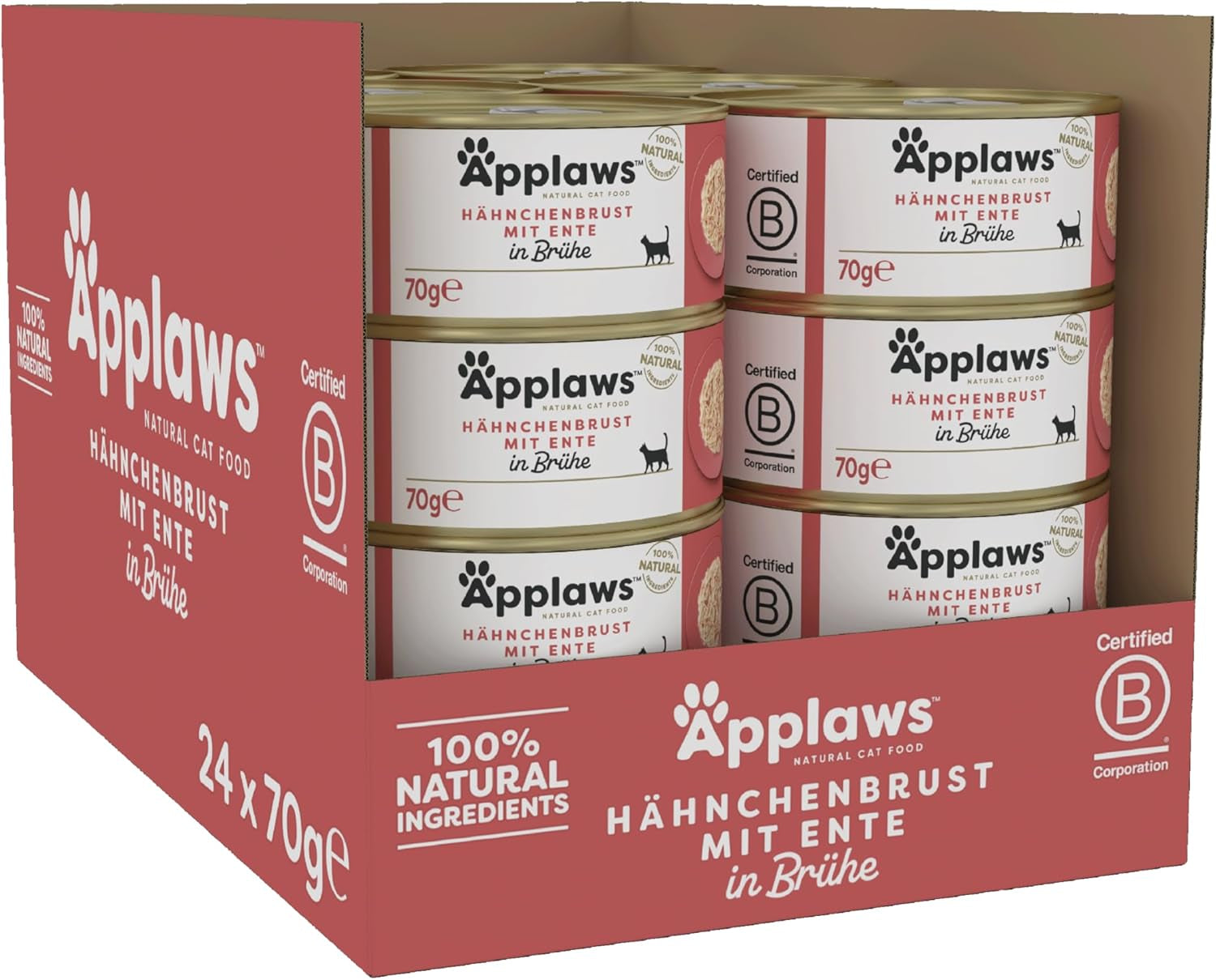 Applaws Alimento umido naturale premium per gatti, Pollo con Anatra in Zuppa, in Scatola 70g (24x70g)