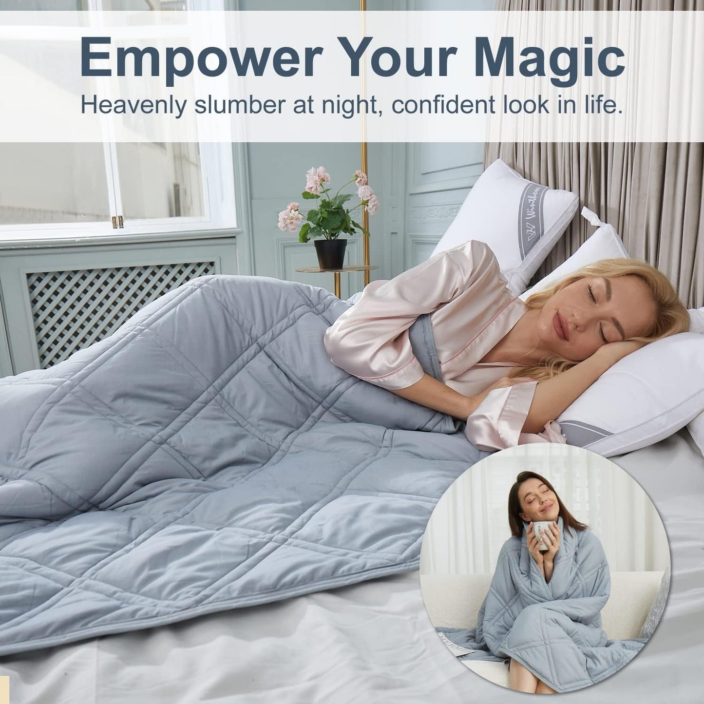 Winthome Coperta ponderata con copripiumino 150X205 cm 10,4 kg, Comoda coperta ponderata, Coperta per terapia antistress, Coperta pesante per un sonno profondo e un migliore recupero, Coperta pesante per adulti (Grigio) Letti e coperte Besuche den Winthome-Store