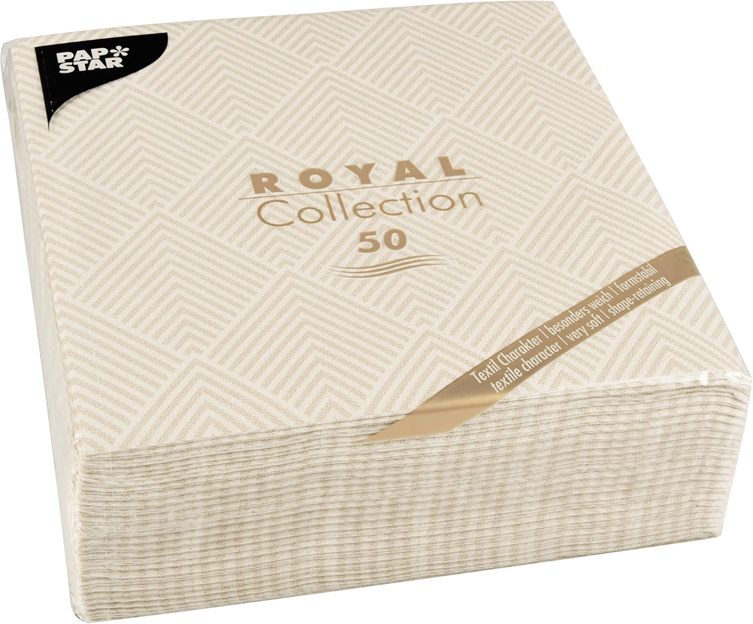 Papstar, 50 tovaglioli "ROYAL Collection" piega 1/4 40 Cm X 40 Cm champagne "Elegance", #86497