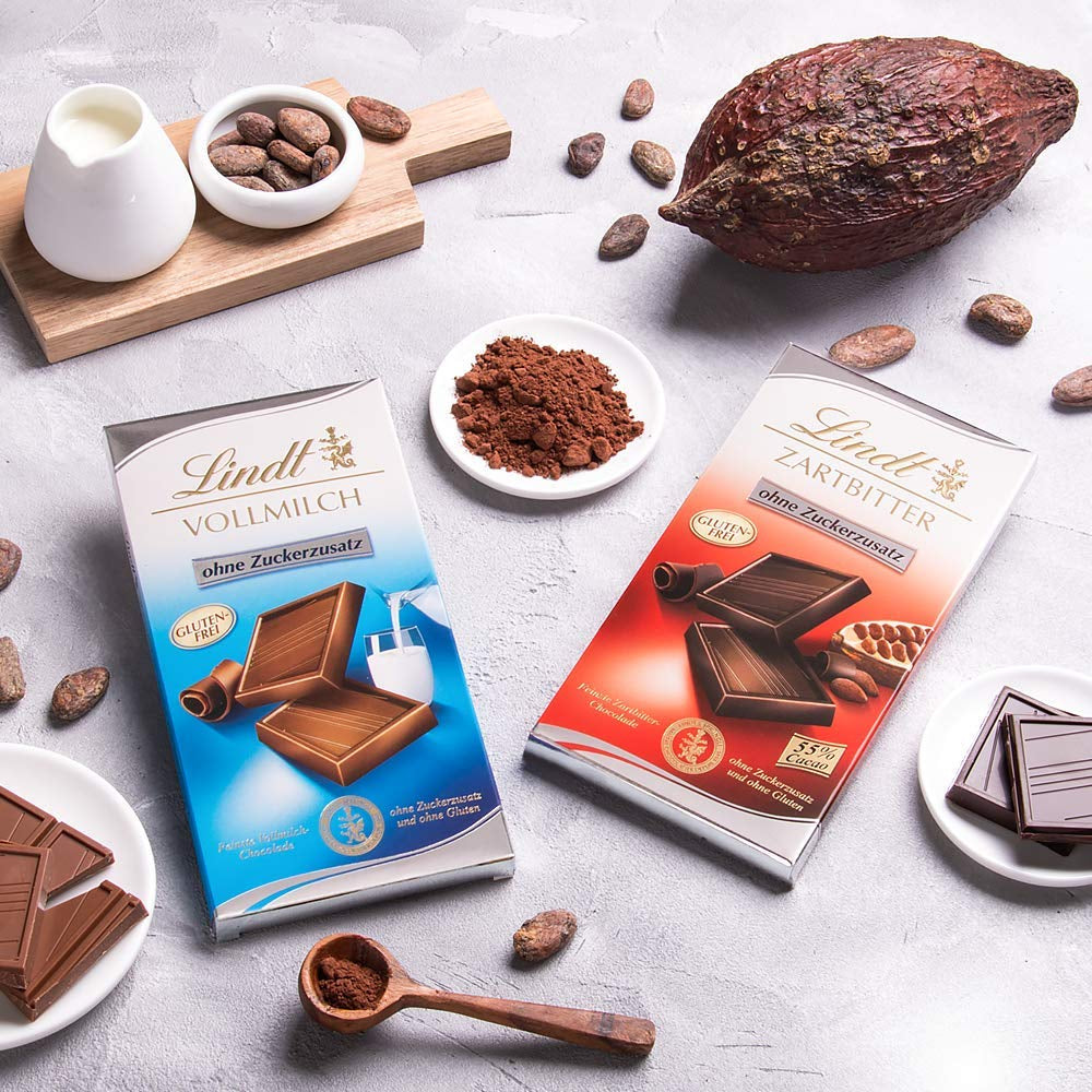 Cioccolato fondente senza zuccheri aggiunti | Tablet 100g | I migliori con il 55% di cacao, senza glutine | Chocolate bar | Set regalo al cioccolato (confezione da 4)