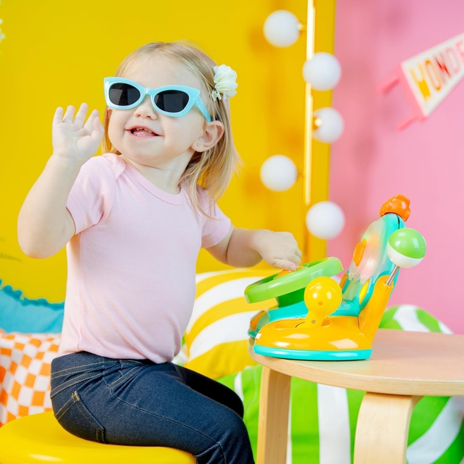 Bright Starts, volante giocattolo, conducente luci e colori, con musica, rumori dell'auto, indicatori, leva del cambio e altro ancora Bebe Naty Shop Toys