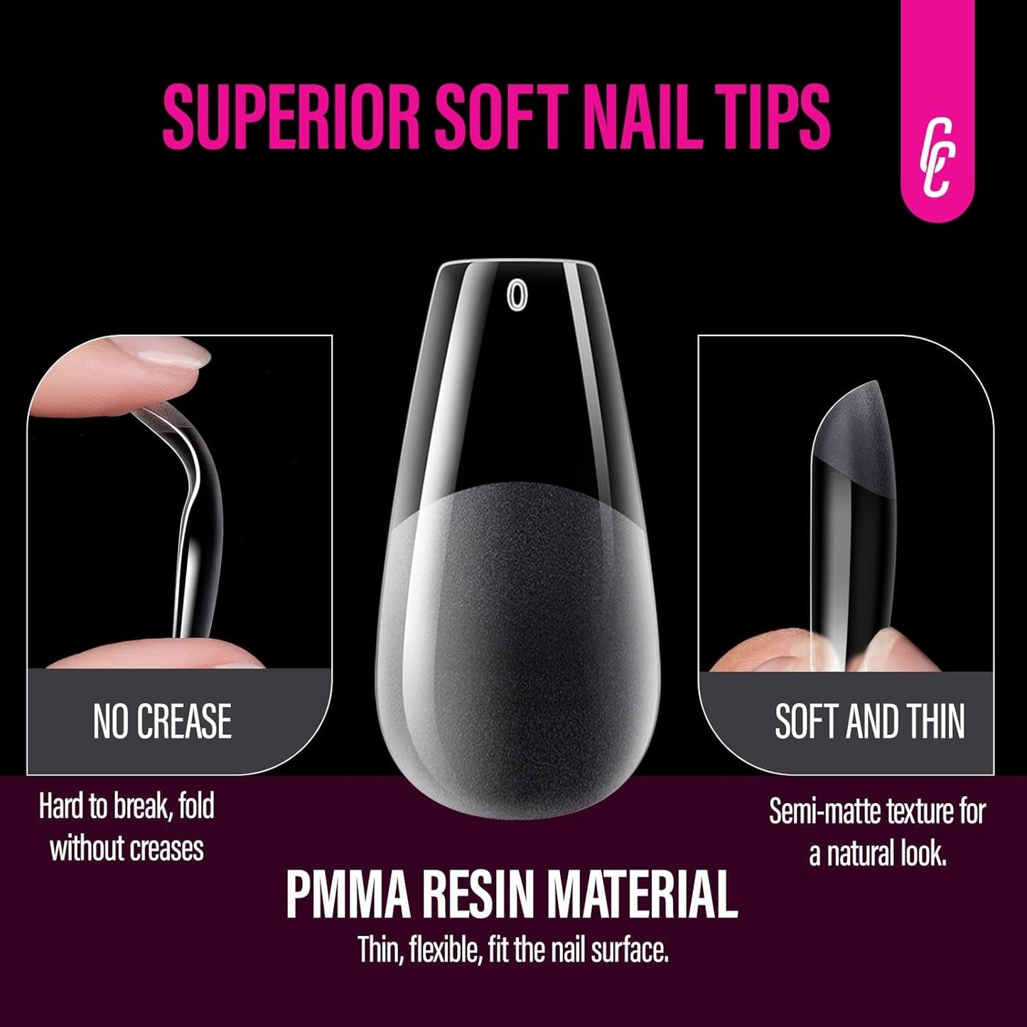 Tipi di unghie in gel medio ballerina da 504 pezzi: punte in gel per unghie PMMA Unghie finte Estensioni per unghie Unghie artificiali 12 dimensioni