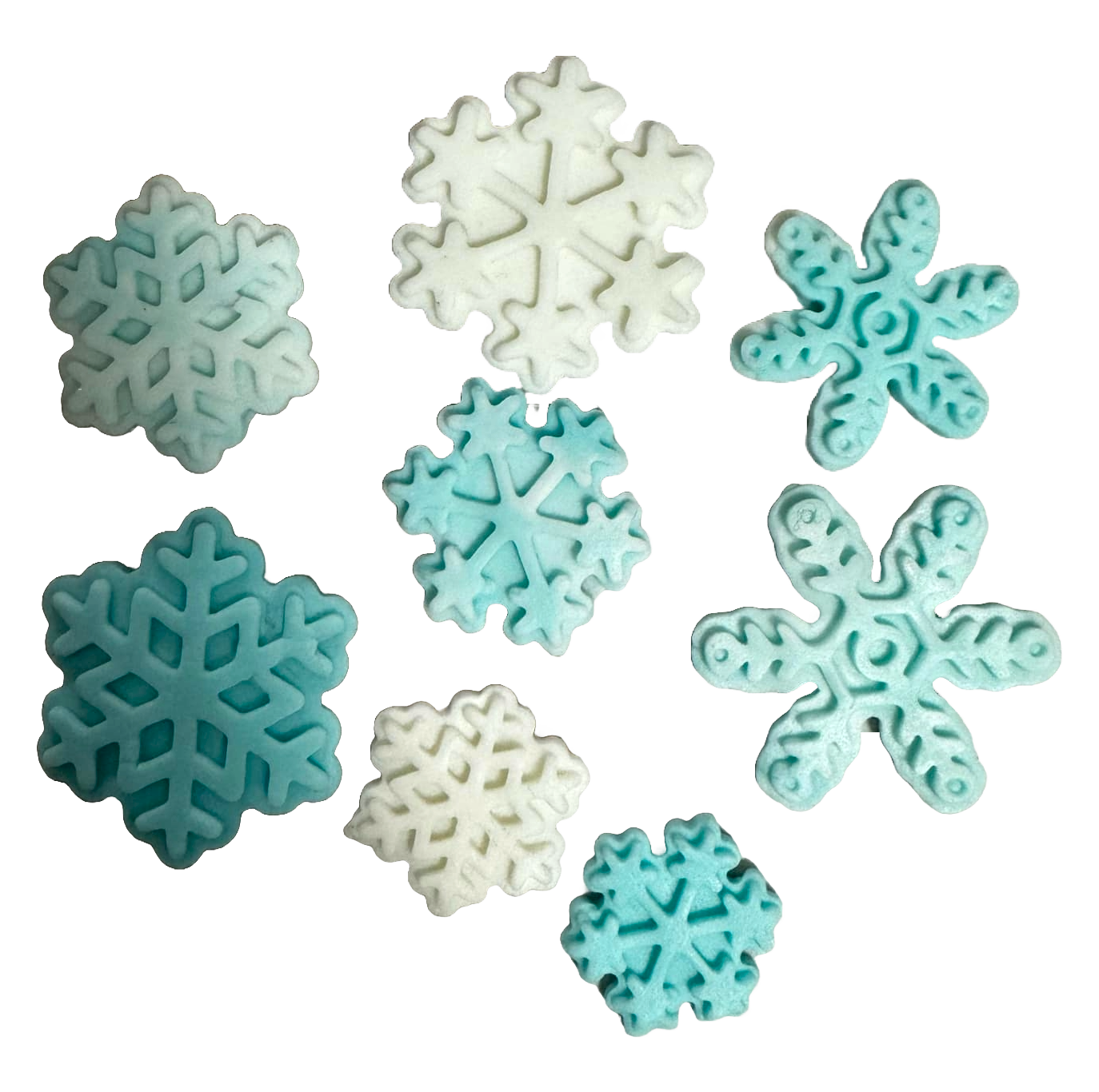 Set di 8 decorazioni in zucchero commestibile, Decorazioni Fiocchi di Neve in Pasta di Zucchero Naty Shop