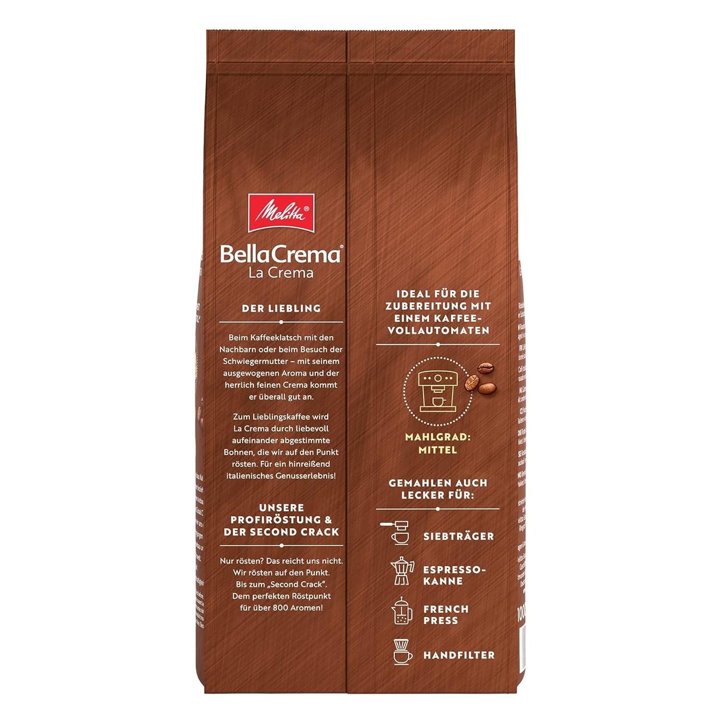 Melitta BellaCrema La Crema caffè in grani 1kg e BellaCrema Decaffeinato caffè decaffeinato in grani 1kg