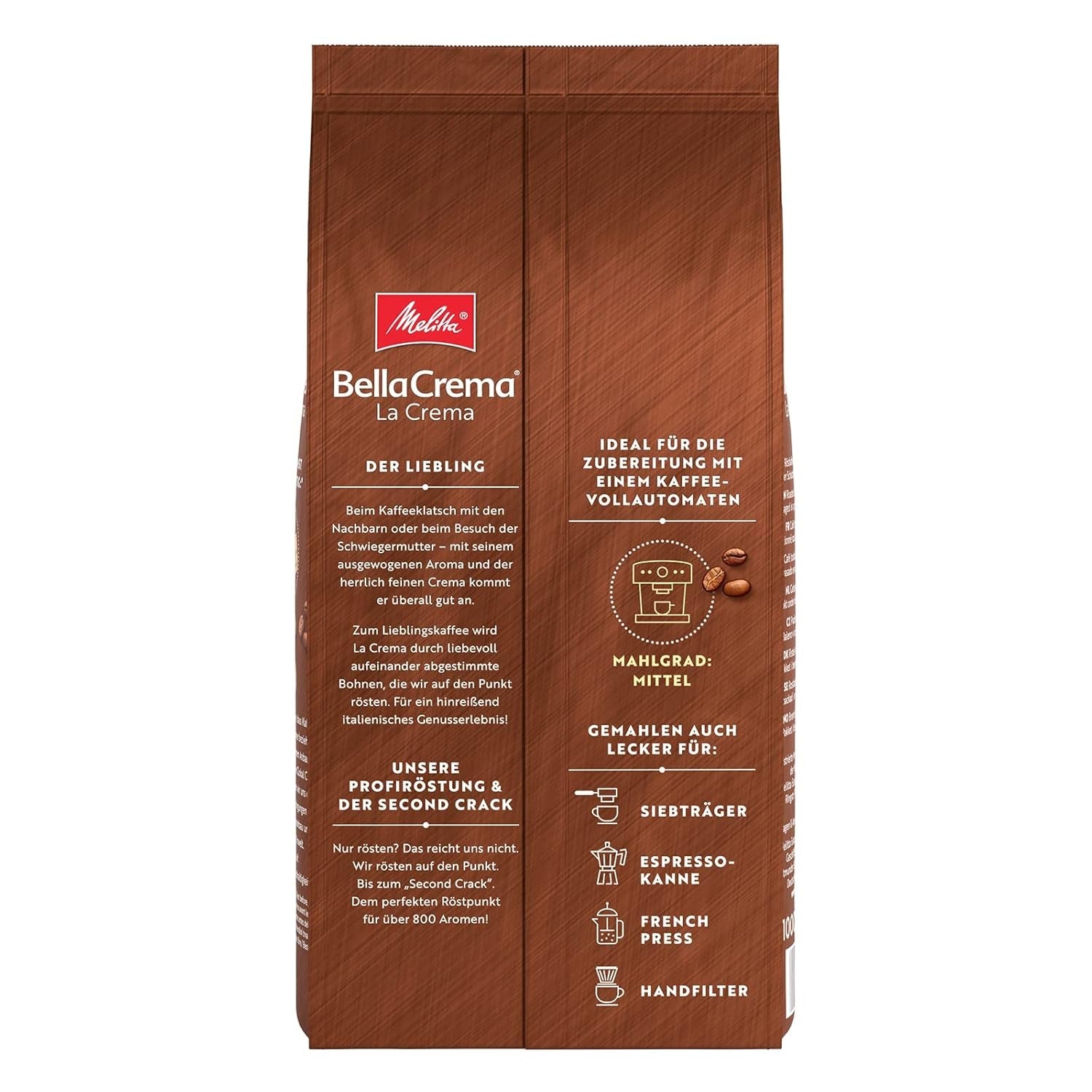 Melitta BellaCrema La Crema caffè in grani 1kg e BellaCrema Decaffeinato caffè decaffeinato in grani 1kg