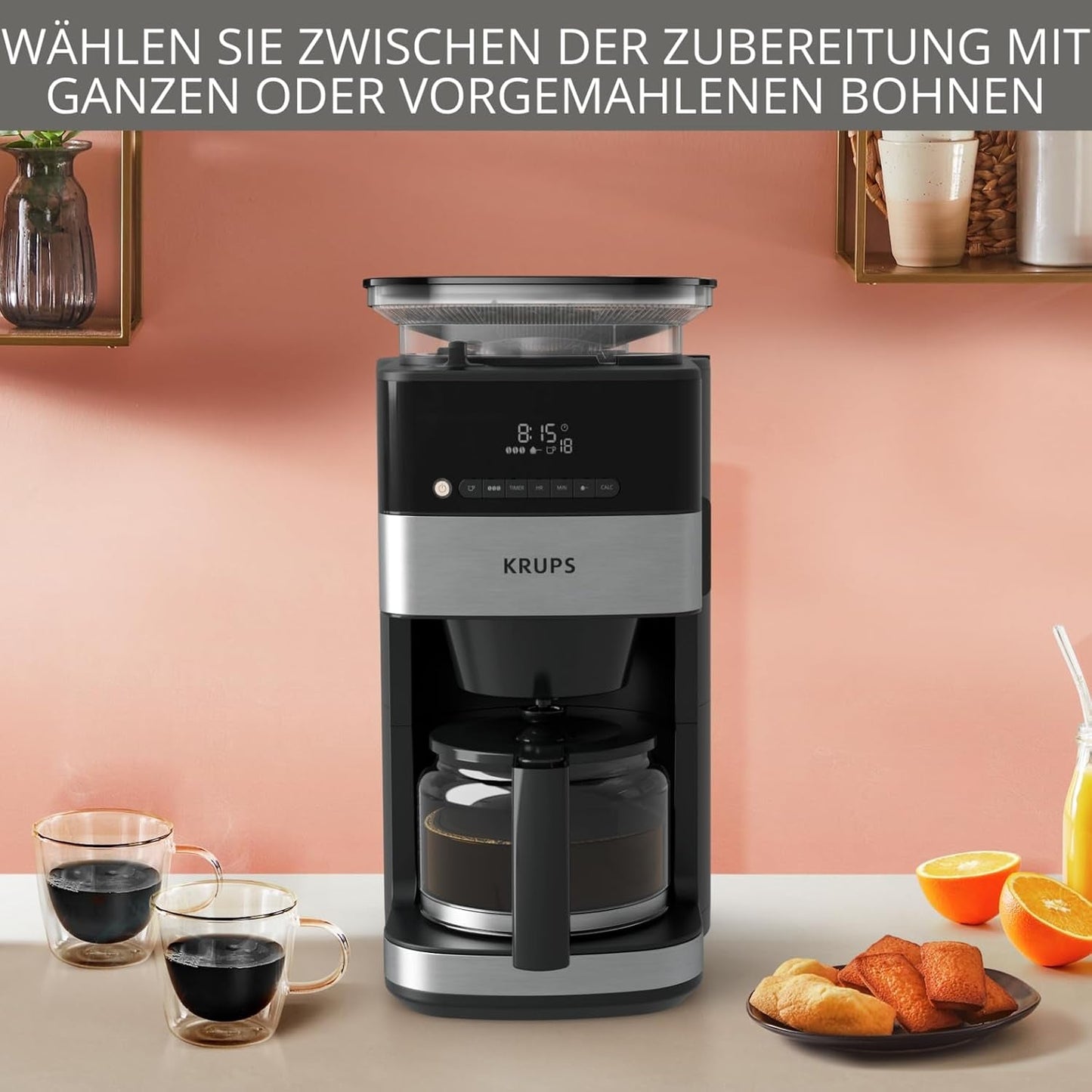 Macchina per caffè espresso Krups KM8328 Macina con macinino | timer 24 ore | Contenitore per cereali 180 g | Capacità 1,25 l per un massimo di 15 tazze di caffè | Funzione di spegnimento automatico | 3 impostazioni di macinatura | Nero