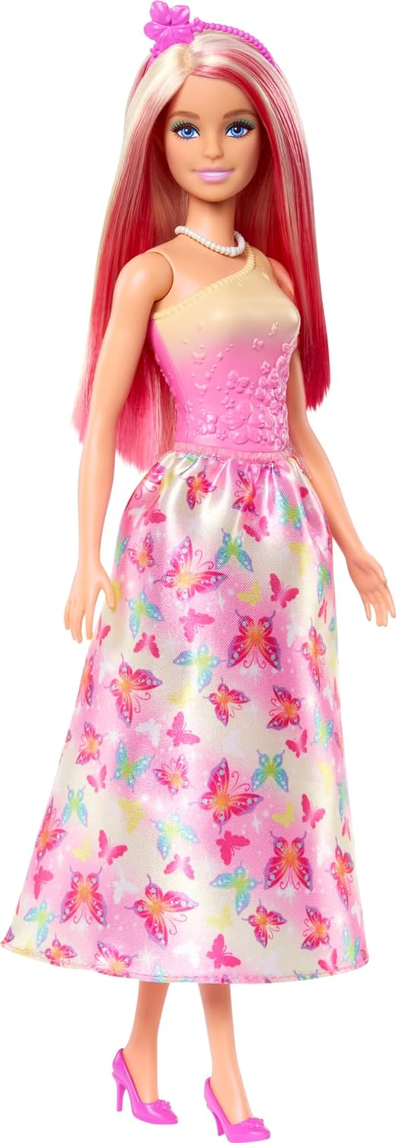 Barbie Reale con Capelli Biondi e Rosa, Accessori Colorati, Top Rosa Sfumato e Gonna a Farfalla, Titolo predefinito HRR08 Naty Shop Dolls