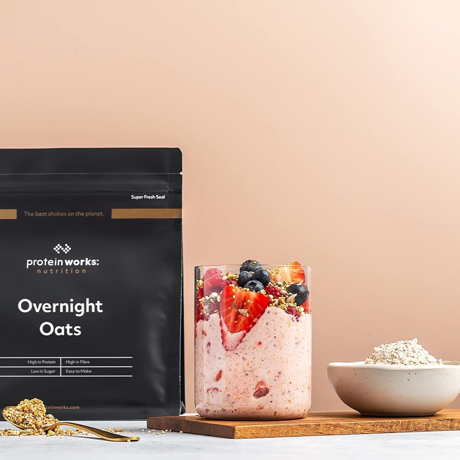 Farina d'avena notturna con proteine ​​| Cioccolato fondente e lampone | Colazione ad alto contenuto proteico | Snack a basso contenuto di zuccheri | Farina d'avena a basso indice glicemico | 500 g