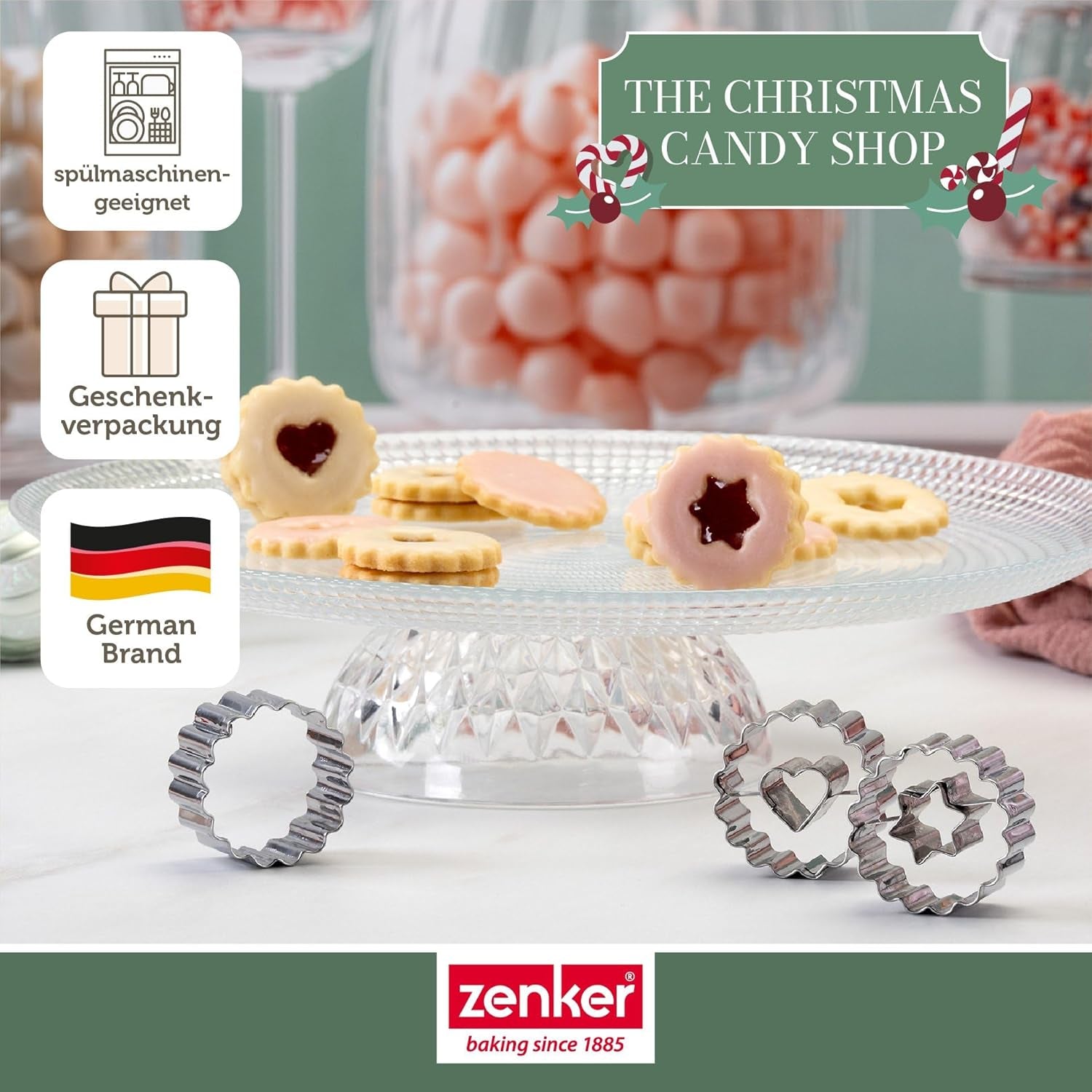 Zenker Ausstecher-Set Linzer Herz und Stern aus Edelstahl – Perfekt für Weihnachtskekse, 3-teilig, inkl. Geschenkverpackung, spülmaschinengeeignet und rugginefrei – Il negozio di dolciumi di Natale