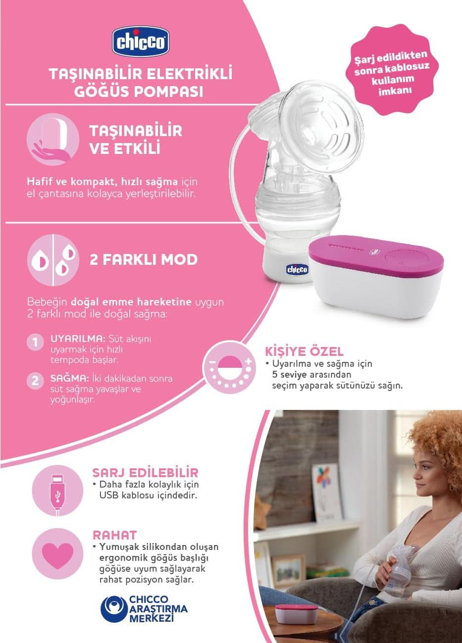 Chicco, tiralatte elettrico portatile, 5 livelli di intensità, 150 ml Accessori Alimentazione e Allattamento Bebe Naty Shop