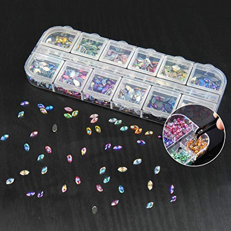 Strass per unghie con strumenti a punti, Decorazione unghie 3D, Set pietre glitter per unghie, Glitter per nail art, Accessori per unghie Design per unghie con pinzette