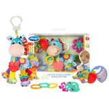 Playgro Clip Clop Confezione Regalo Attività Sensoriali da Giardino - Giocattolo da Giardino Sensoriale per Bambini da 0 Mesi - Giocattolo Interattivo con Sonagli, Massaggiagengive e Amico del Passeggino - 4 Pezzi
