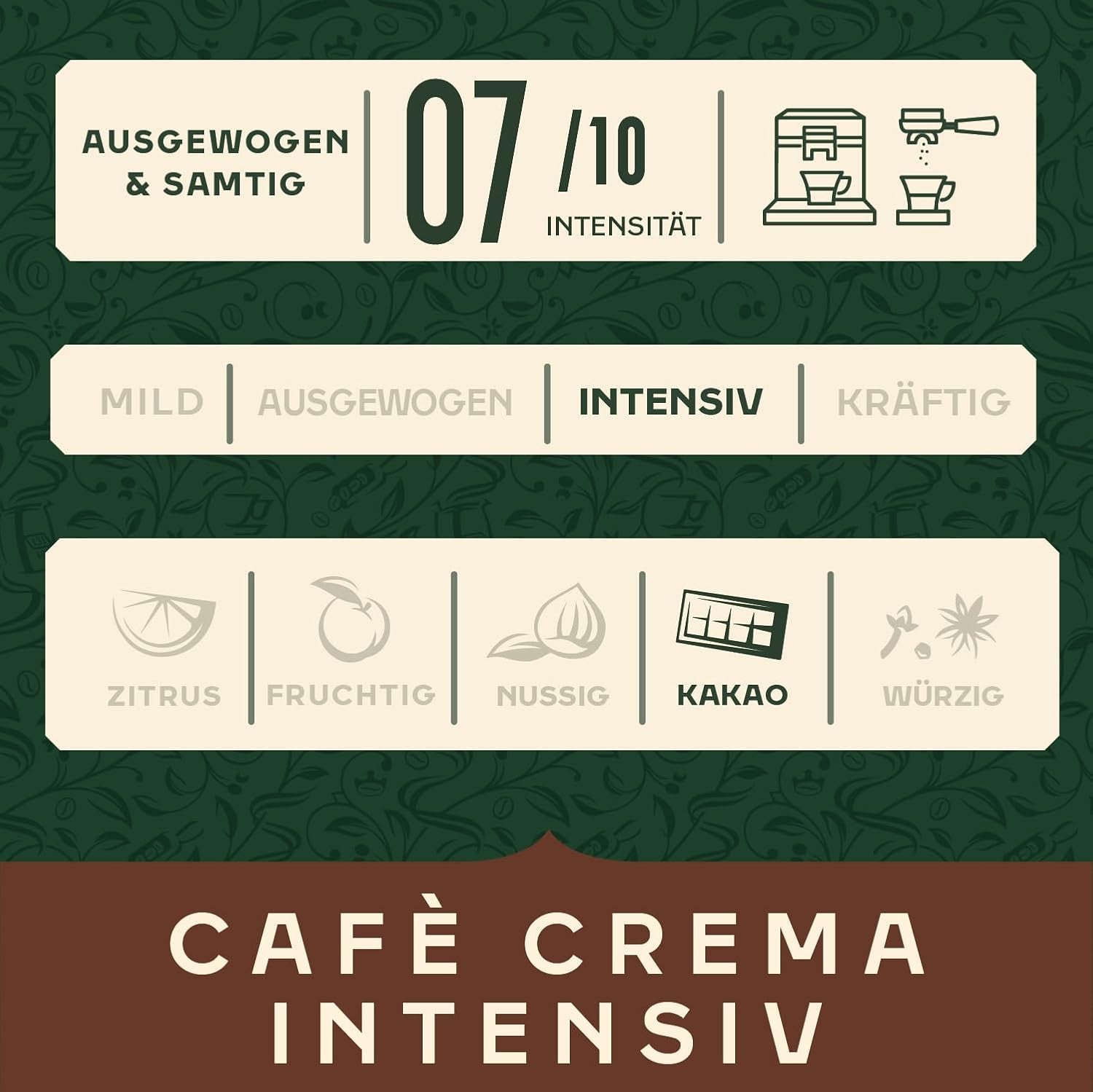 Jacobs Kaffeebohnen Café Crema Intense, intensivo con Kakao- & Nussnote, geröstet a Brema, Intensität 7/10, Kaffee ganze Bohnen, 1 kg