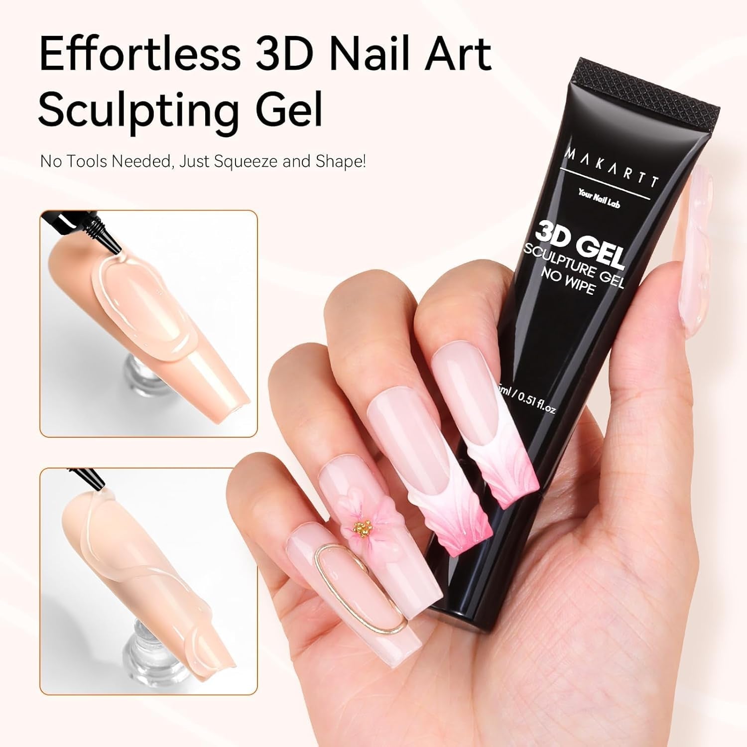Makartt Gel per Nail Art 3D - Gel per Colla con Strass 15G per Portachiavi per Unghie, Gel per Scultura per Unghie Multifunzionale per Design delle Unghie Fai da Te, Scultura per Unghie Modellazione delle Unghie a Casa (Trasparente)