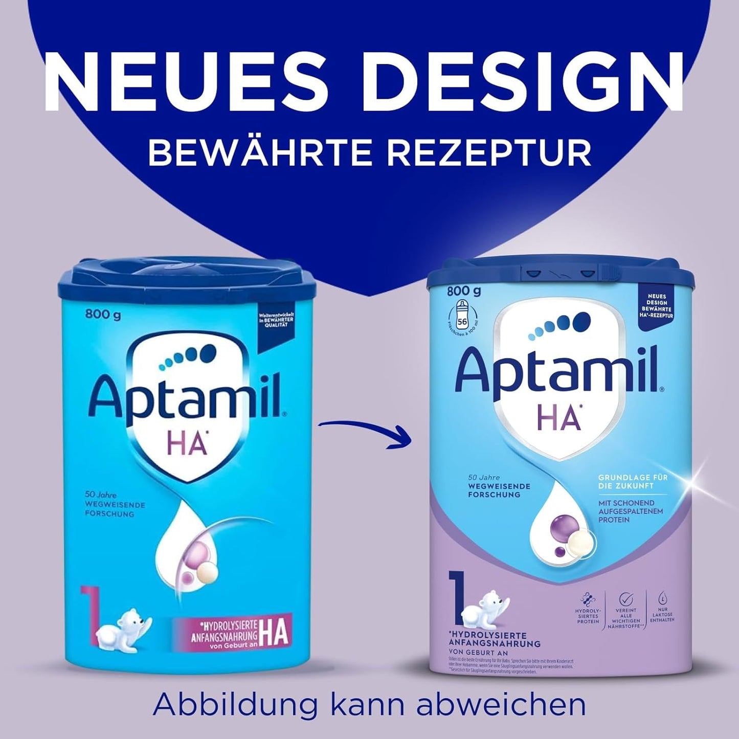 Aptamil HA 1 - Formula per lattanti dalla nascita, con DHA, senza lattosio, senza olio di palma, alimenti per l'infanzia, latte in polvere, 1 x 800 g