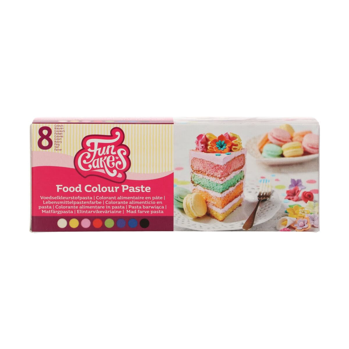 Funcakes Paste Colorants Set coloranti alimentari, 8 pezzi: colorante alimentare concentrato per pasta, panna, fondente, marzapane, pasta, pasta da modellare e pasta di fiori. Halal.