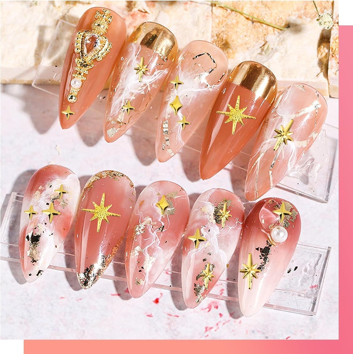 400 Pezzi Oro Argento Stern Nail Charms Nägel, 3D Metall Star Nagelkunst Dekorations, Star Nail Design Gemischt Größe Form Nägel Zubehör