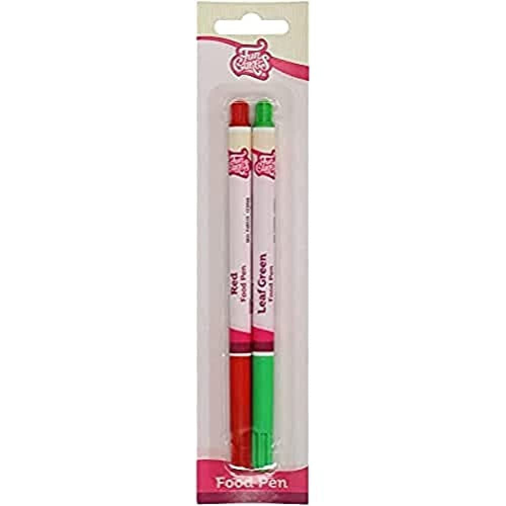 Funcakes Pennarelli Coloranti Alimentari Rosso-Verde: Penne Coloranti Alimentari, Punta Flessibile per Linee Spesse e Sottili, Penna Commestibile per Biscotti, Torte, Fondente e Altro, Ottimo per La Personalizzazione, Certificato Halal